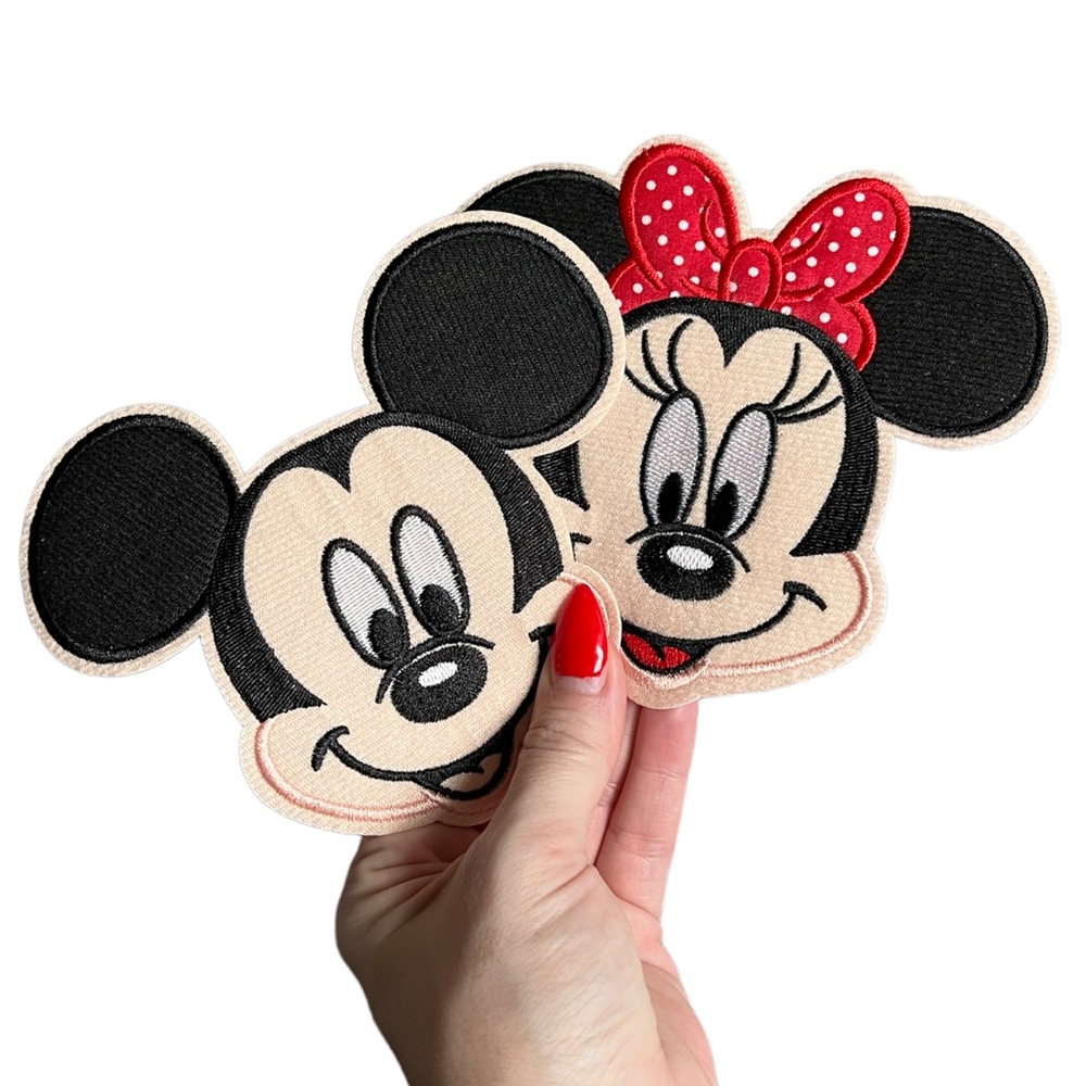 Minnie Mickey Mouse Patches 2 PC Oversized Disney Kids Large Iron On Embroidered